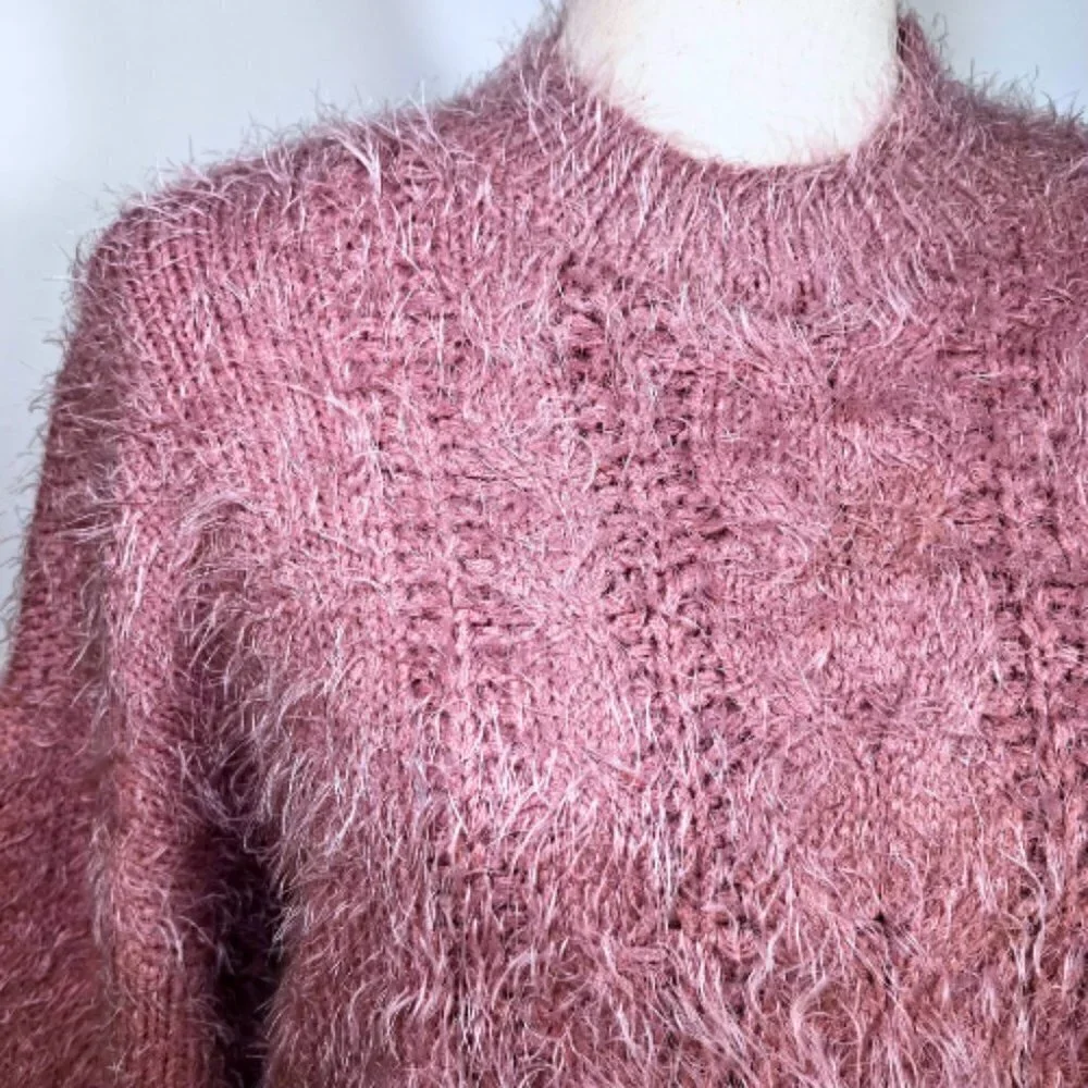 BB DAKOTA Feelin' Lashy Eyelash Cable Knit Sweater Rose Quartz Size XS